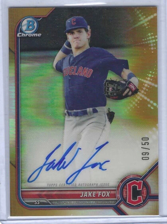 JAKE FOX 2022 BOWMAN CHROME DRAFT GOLD REFRACTOR PROSPECT AUTO #D 09/50