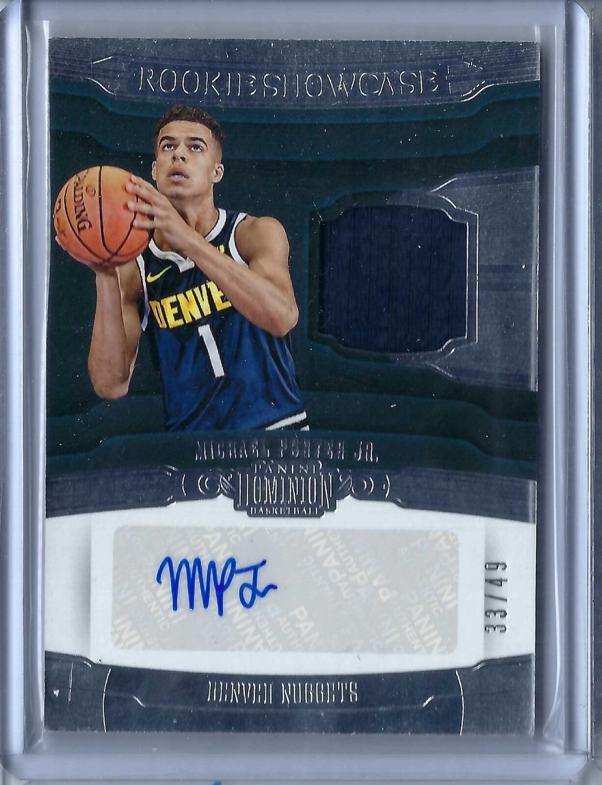 MICHAEL PORTER JR. 2018-19 PANINI DOMINION ROOKIE SHOWCASE JERSEY AUTO RC #D /49