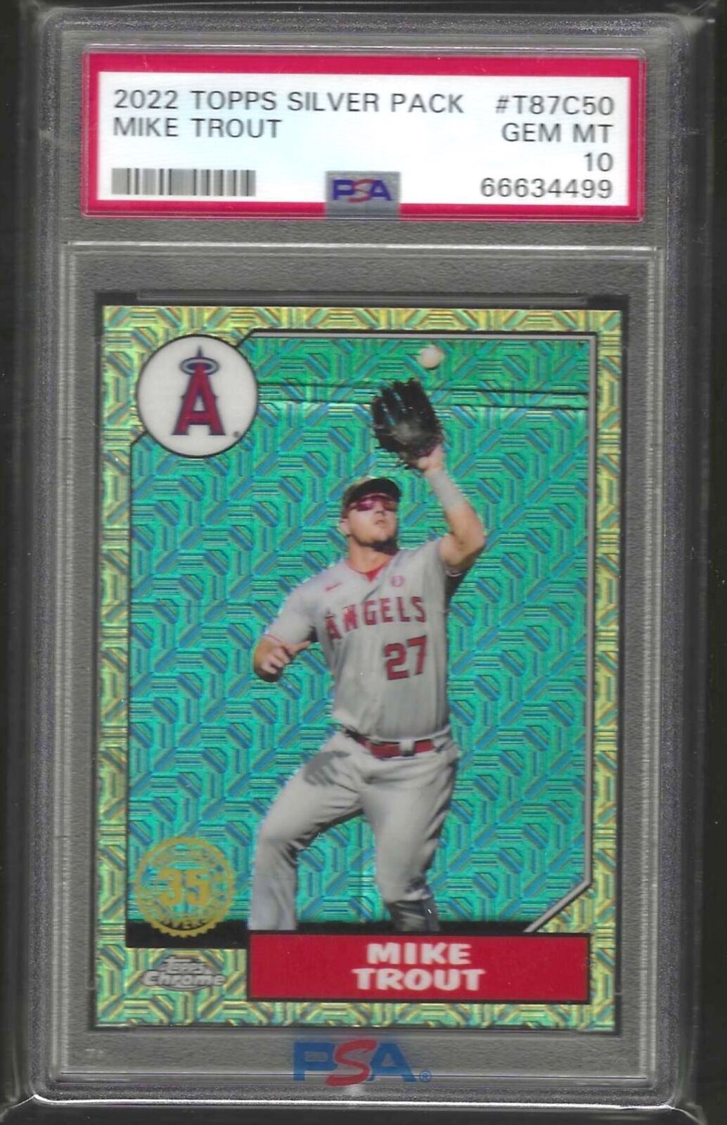 MIKE TROUT 2022 TOPPS SILVER PACK REFRACTOR #T87C-50 PSA 10 GEM MINT
