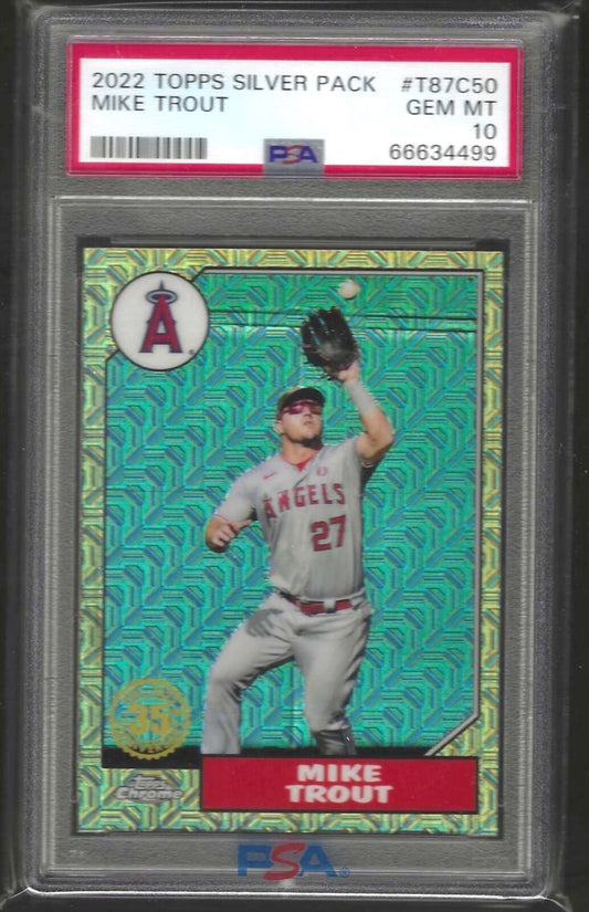 MIKE TROUT 2022 TOPPS SILVER PACK REFRACTOR #T87C-50 PSA 10 GEM MINT