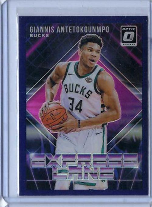 GIANNIS ANTETOKOUNMPO 2018-19 DONRUSS OPTIC EXPRESS LANE PURPLE HOLO PRIZM #23