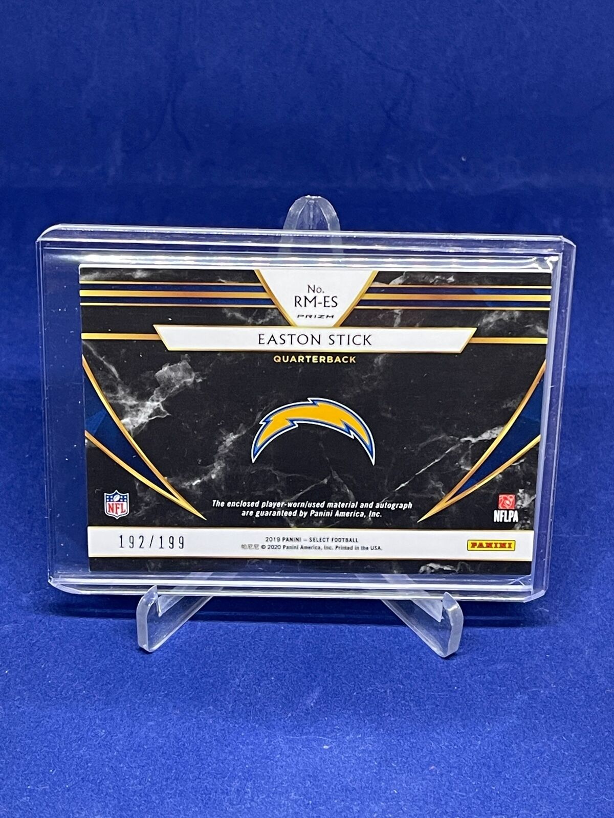 EASTON STICK 2019 PANINI SELECT SILVER PRIZM JERSEY AUTO RC #D 192/199