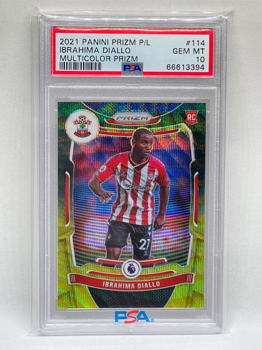 IBRAHIMA DIALLO 2021 PANINI PRIZM EPL MULTICOLOR PRIZM #114 RC PSA 10 POP 1/1