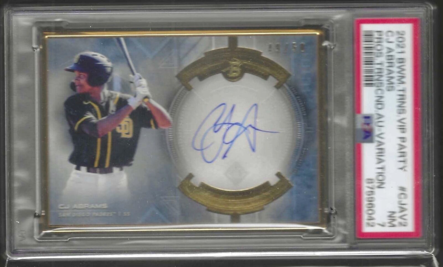 CJ ABRAMS 2021 BOWMAN TRANSCENDENT VIP PARTY AUTO #D 40/50 PSA 7 NON MINT POP 1