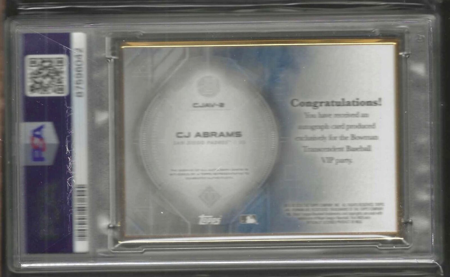 CJ ABRAMS 2021 BOWMAN TRANSCENDENT VIP PARTY AUTO #D 40/50 PSA 7 NON MINT POP 1