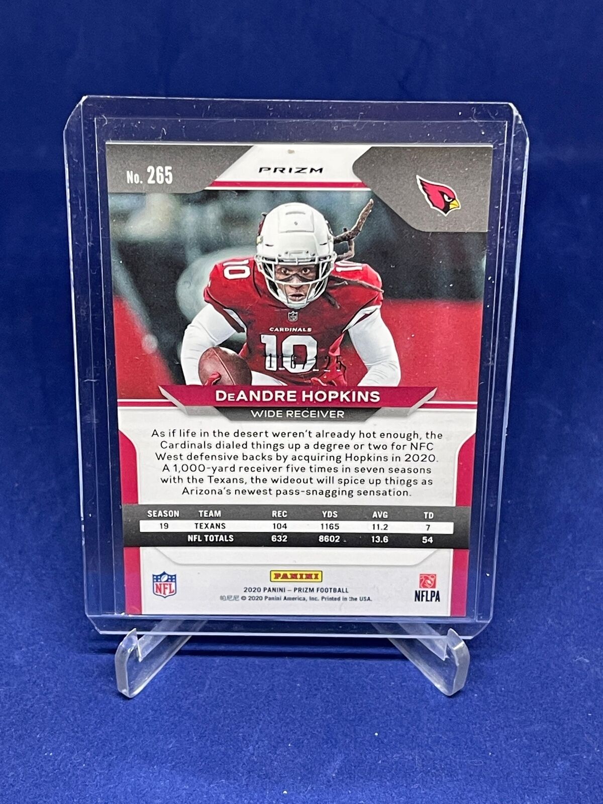 DEANDRE HOPKINS 2020 PANINI PRIZM PURPLE PRIZMS #D 116/125