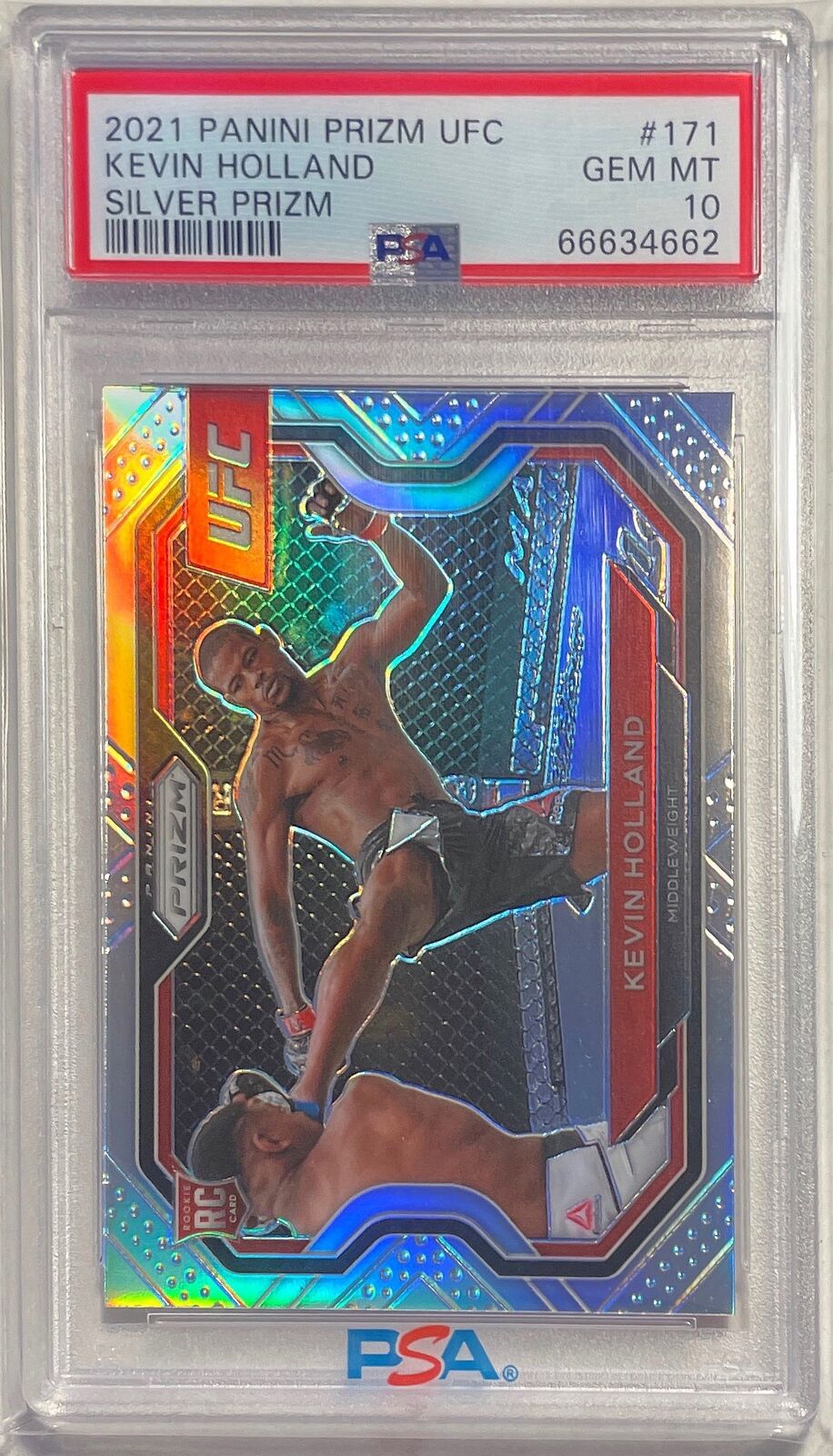 KEVIN HOLLAND 2021-22 PANINI PRIZM UFC SILVER PRIZM RC #171 PSA 10 GEM POP 7