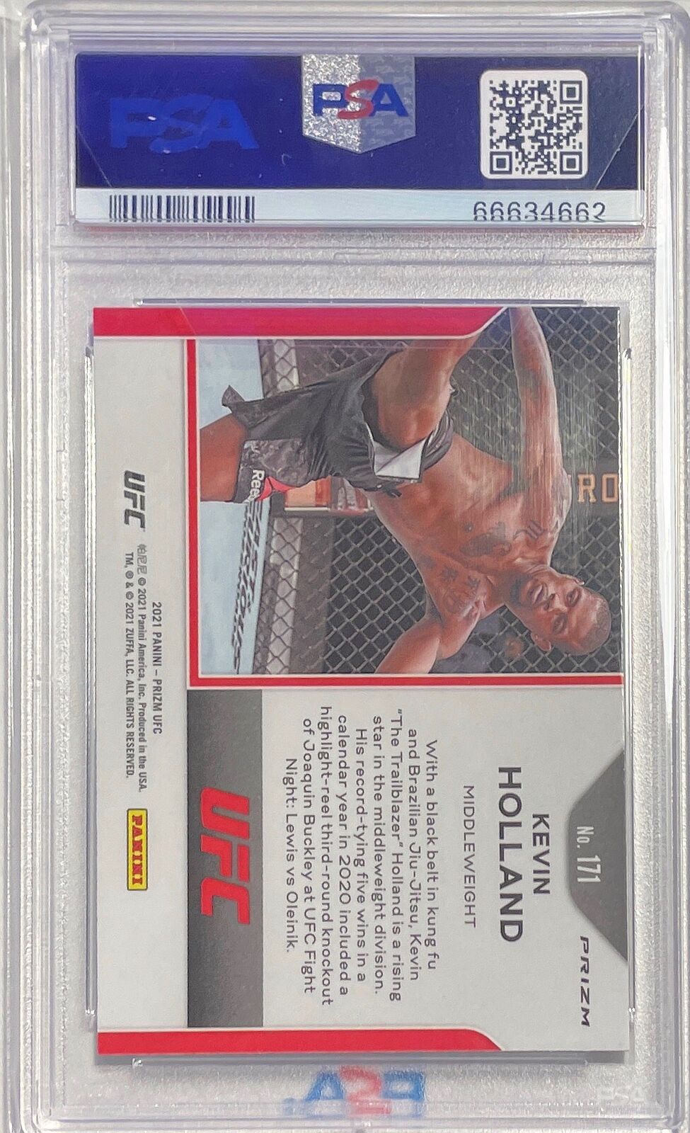 KEVIN HOLLAND 2021-22 PANINI PRIZM UFC SILVER PRIZM RC #171 PSA 10 GEM POP 7