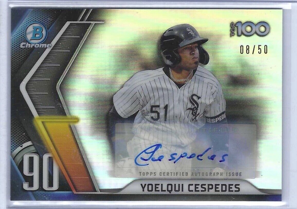YOELQUI CESPEDES 2022 BOWMAN CHROME REFRACTOR TOP 100 PROSPECT AUTO #D 08/50