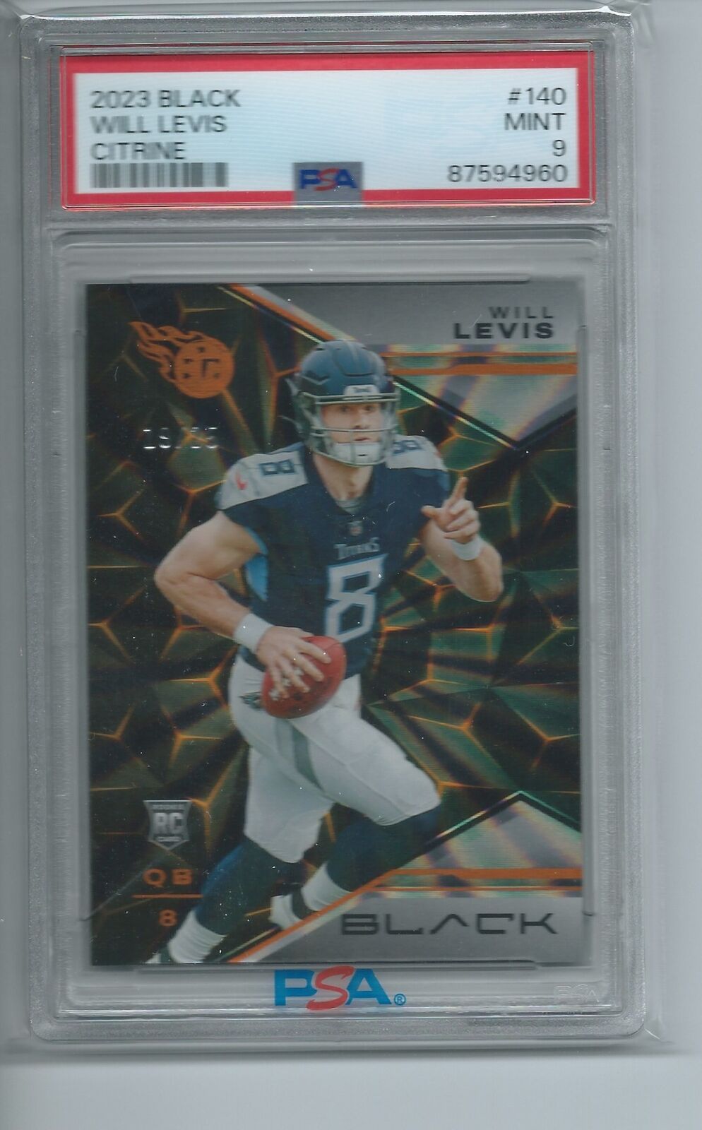 WILL LEVIS 2023 PANINI BLACK CITRINE ORANGE RC #D 19/25 PSA 9 MINT POP 2