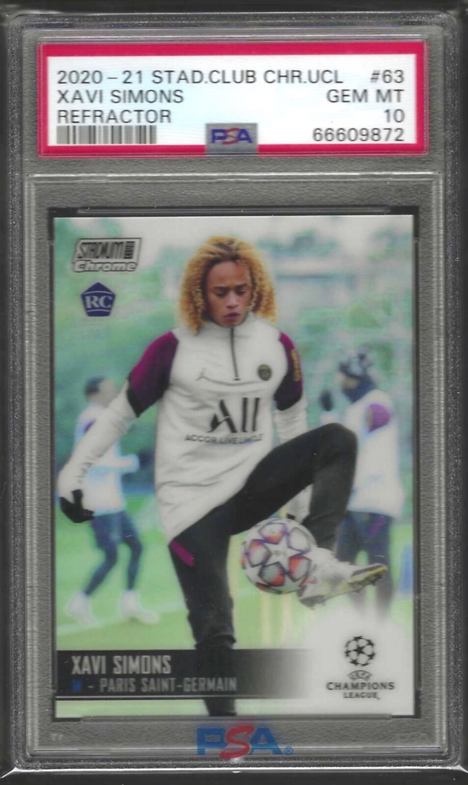 XAVI SIMONS 2020-21 TOPPS STADIUM CLUB CHROME REFRACTOR RC #63 PSA 10 GEM POP 7