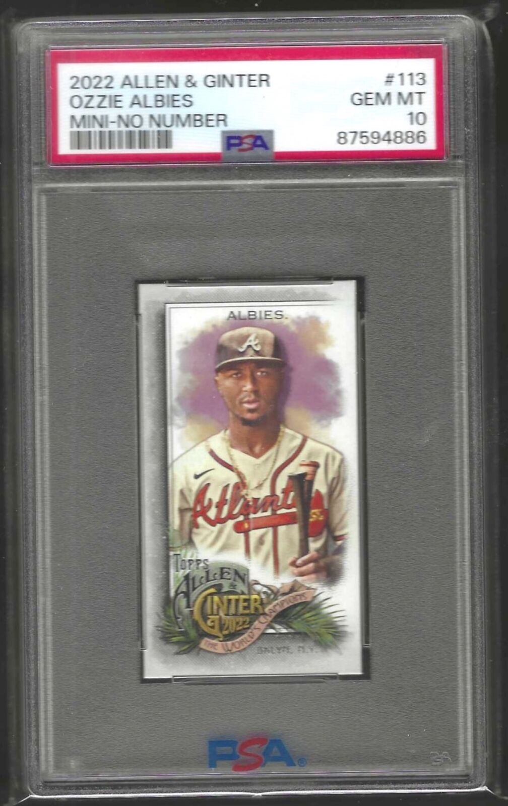 OZZIE ALBIES 2022 ALLEN & GINTER MINI SSP /50 NO NUMBER #113 PSA 10 POP 1/1