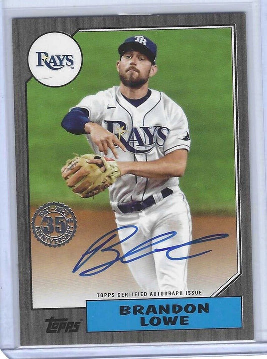BRANDON LOWE 2022 TOPPS SERIES TWO GRAY 1987 THROWBACK ON CARD AUTO #D 071/199