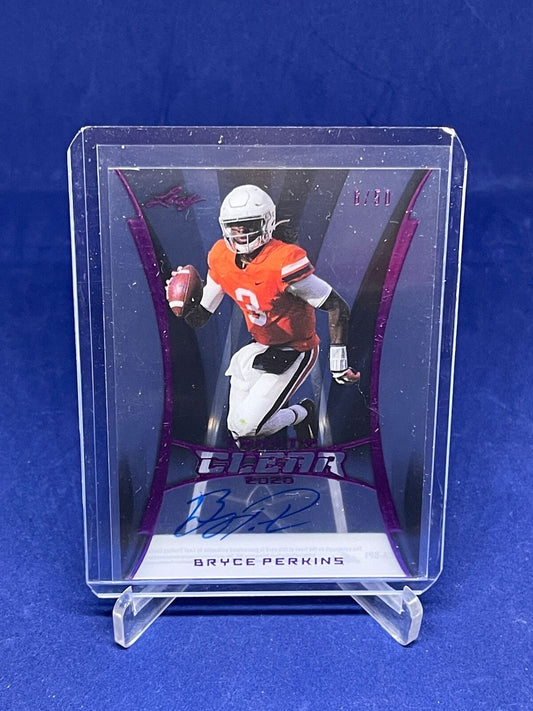 BRYCE PERKINS 2020 LEAF TRINITY CLEAR PINK ON CARD AUTO ROOKIE RC #D 6/50
