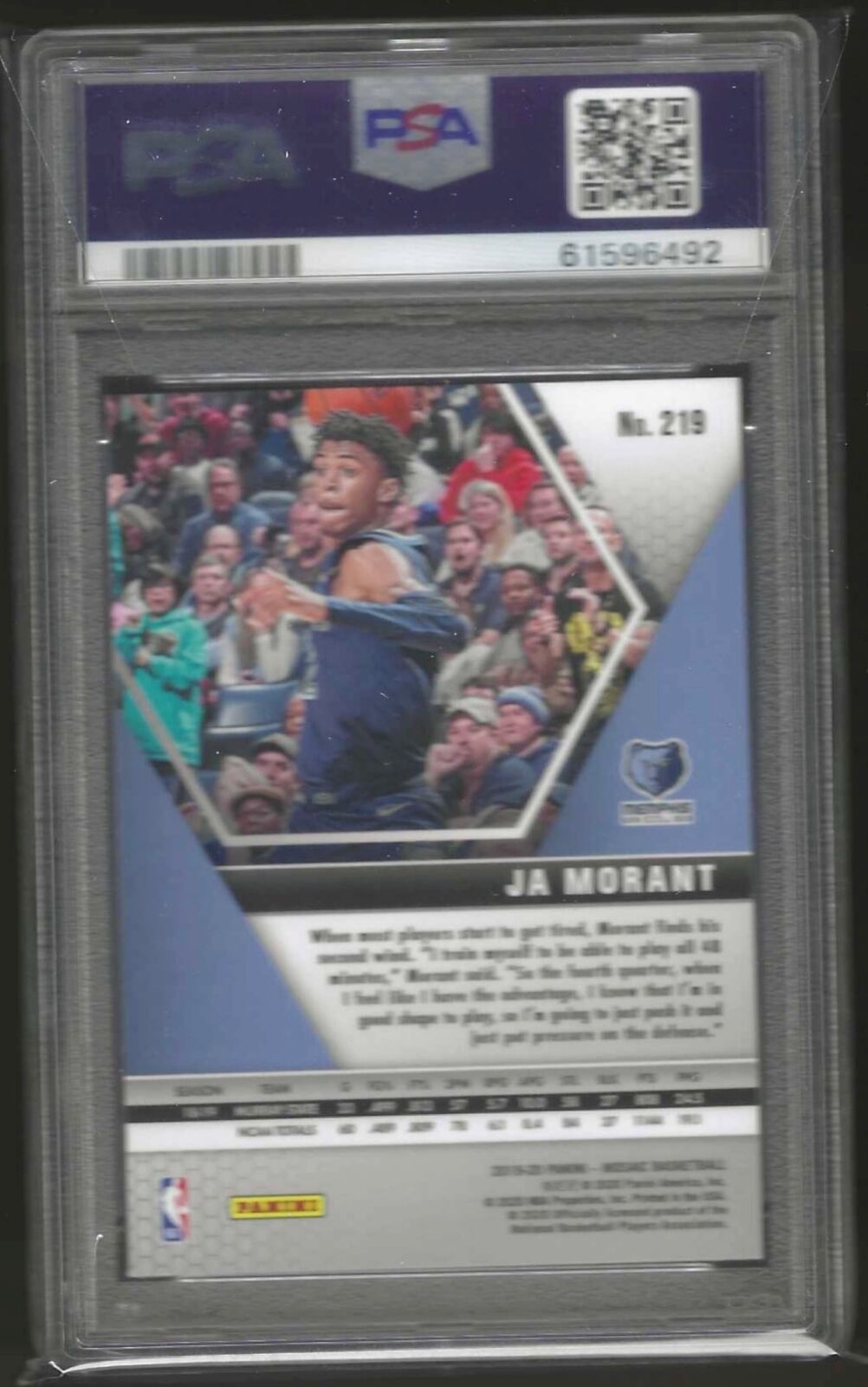 JA MORANT 2019-20 PANINI MOSAIC THROWING VARIATION ROOKIE SP RC #219 PSA 10 GEM