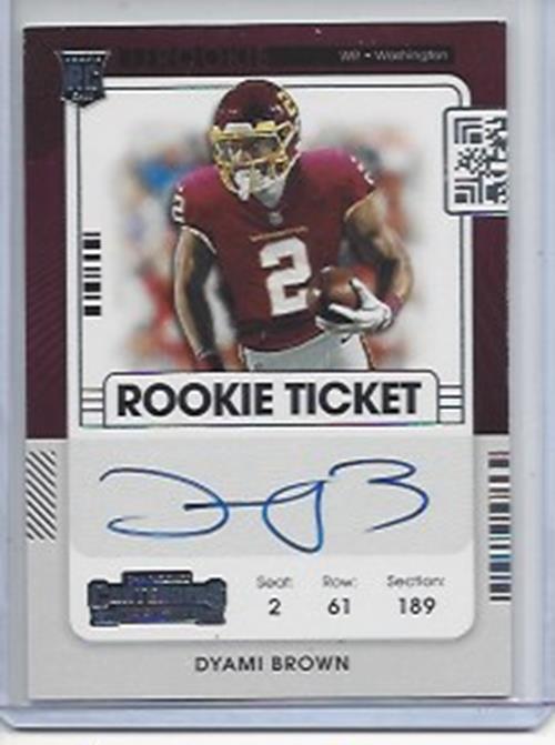 DYAMI BROWN 2021 PANINI CONTENDERS ROOKIE TICKET AUTO VARIATION ON CARD RC #125