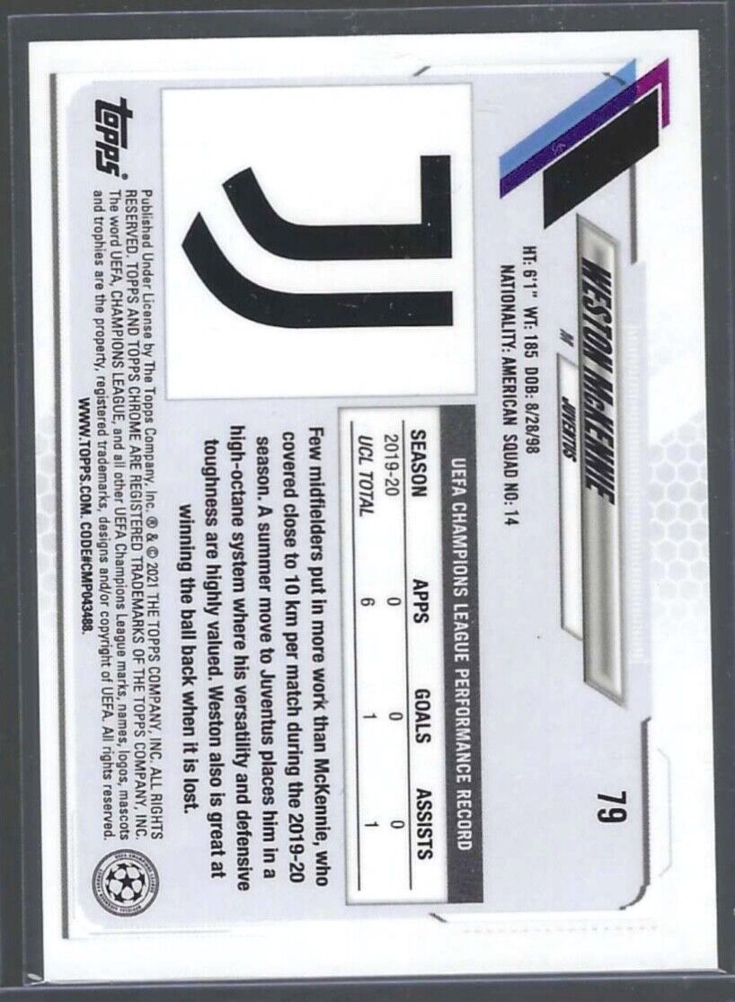 WESTON MCKENNIE 2020-21 TOPPS CHROME UEFA PURPLE CARBON FIBER REFRACTOR #79