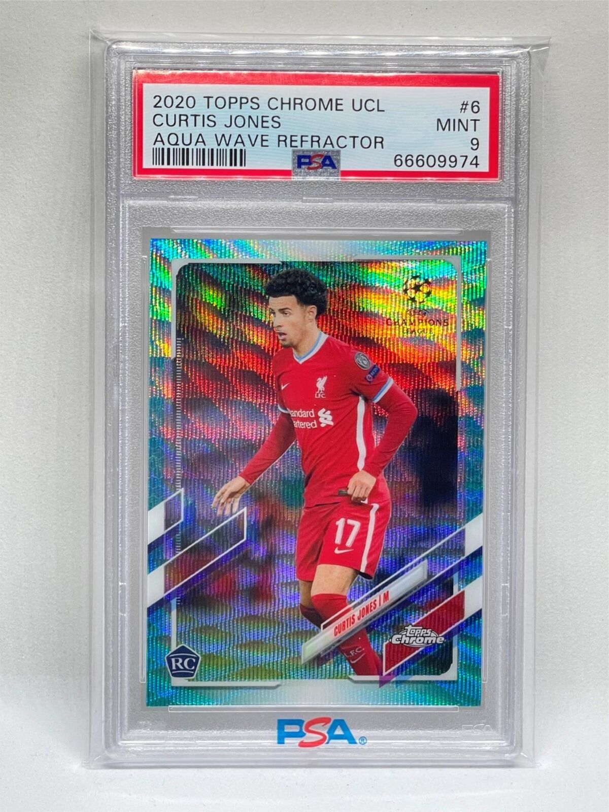 CURTIS JONES 2020 TOPPS CHROME UCL AQUA WAVE REFRACTOR RC #D 138/199 PSA 9 POP 3