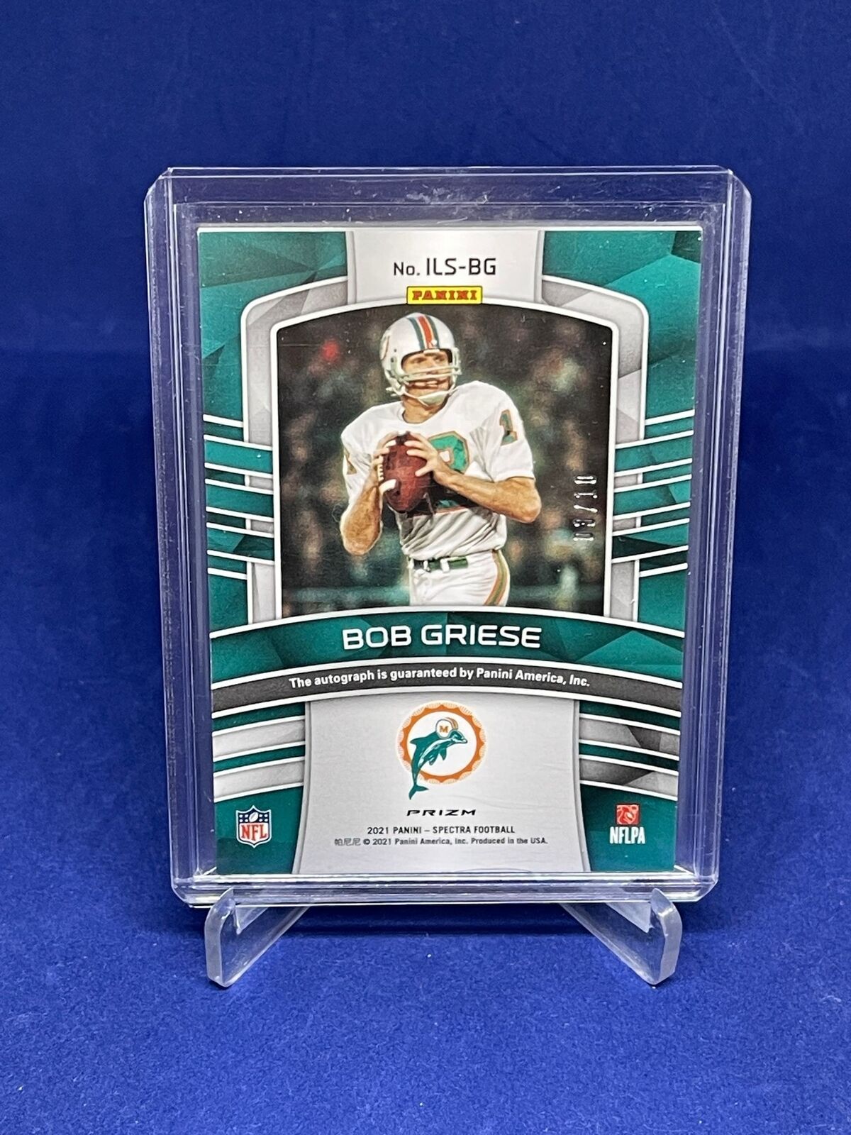 BOB GRIESE 2021 PANINI SPECTRA ILLUSTRIOUS LEGENDS GREEN PRIZM AUTO #D 3/10