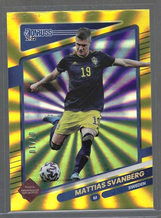 MATTIAS SVANBERG 2021-22 PANINI DONRUSS ROAD TO QATAR GOLD LASER FOIL #D 07/10
