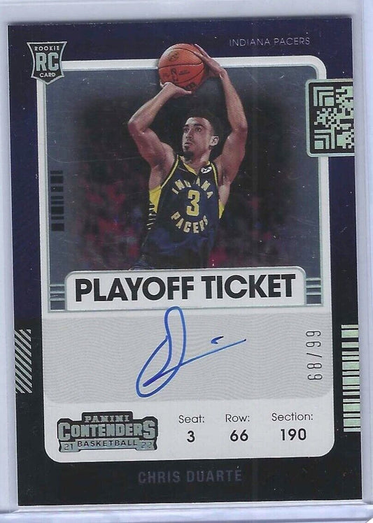 CHRIS DUARTE 2021-22 PANINI CONTENDERS VARIATION PLAYOFF TICKET AUTO RC #D 68/99