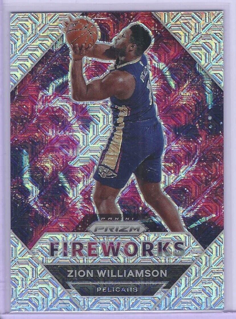 ZION WILLIAMSON 2020-21 PANINI PRIZM SILVER MOJO PRIZM FIREWORKS INSERT #D 19/25
