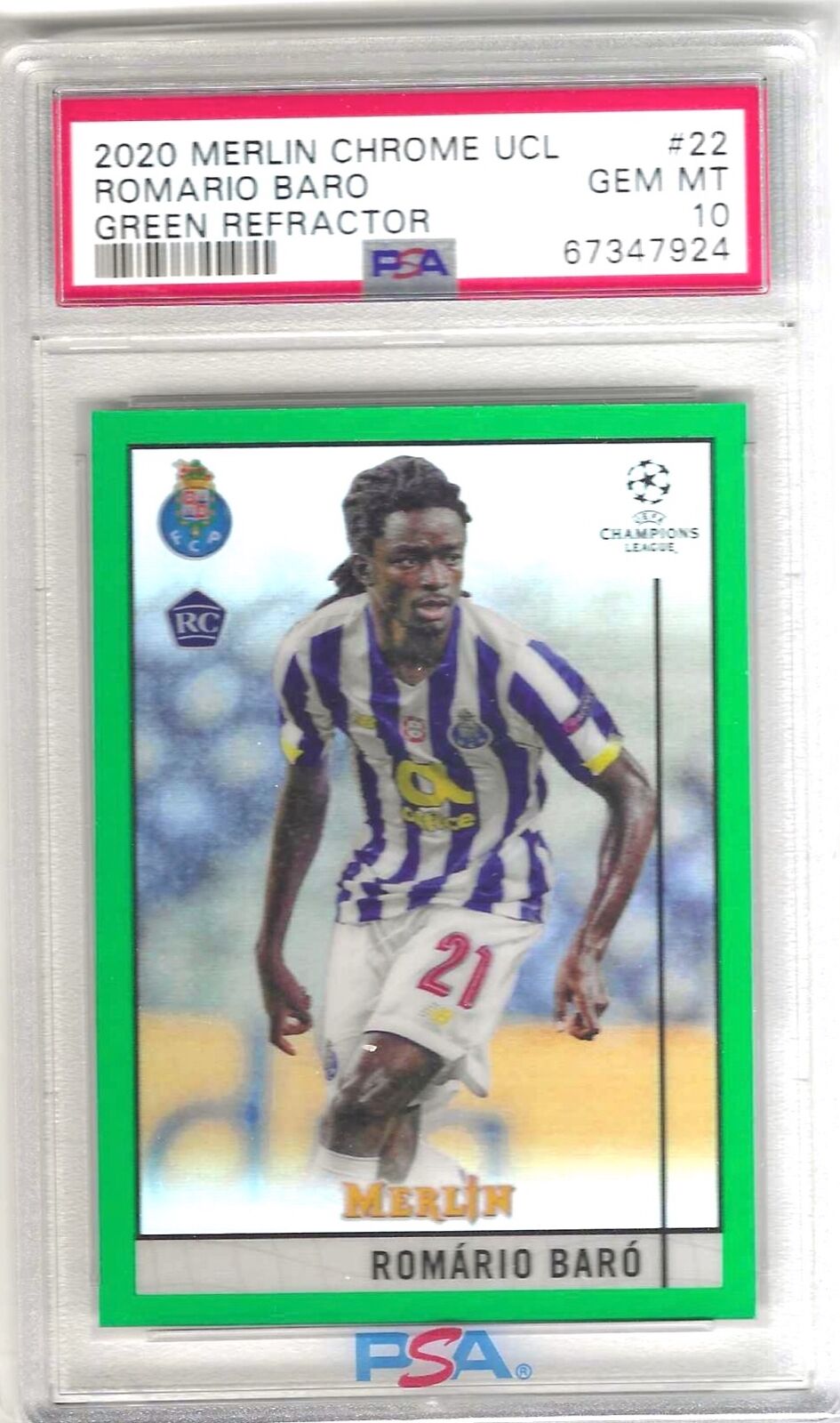 ROMARIO BARO 2020-21 TOPPS MERLIN GREEN REFRACTOR RC /99 PSA 10 GEM MINT POP 1/1