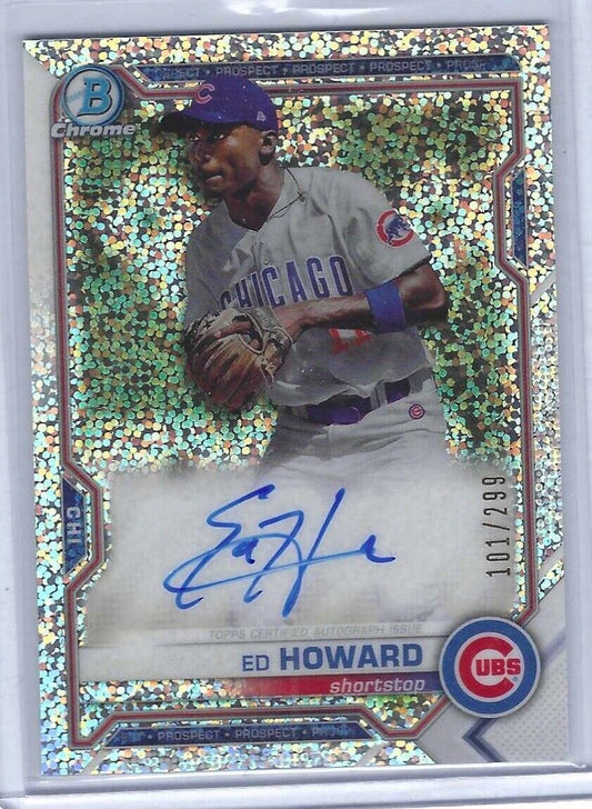 ED HOWARD 2021 BOWMAN CHROME WHITE SPECKLE REFRACTOR PROSPECT AUTO #D 101/299