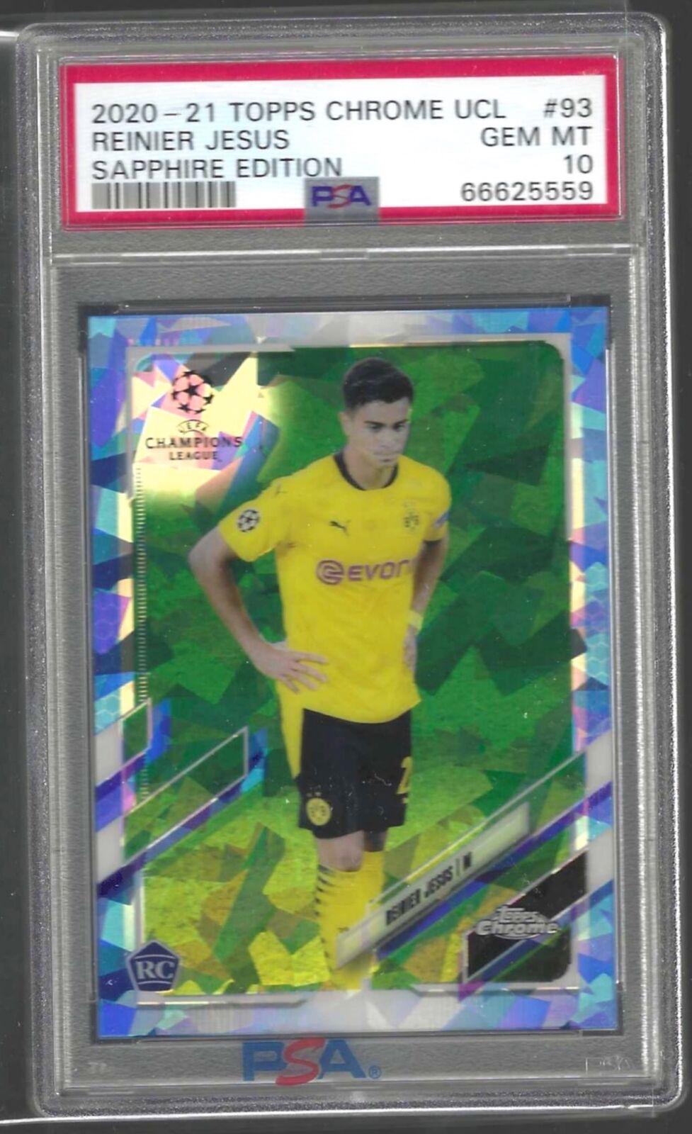 REINER JESUS 2020-21 TOPPS CHROME SAPPHIRE VARIATION REFRACTOR RC PSA 10 POP 12