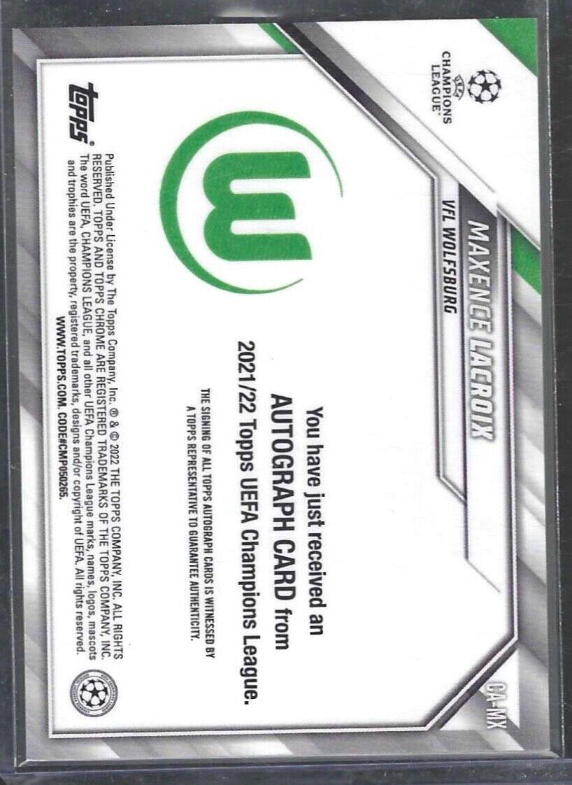 MAXENCE LACROIX 2021-22 TOPPS CHROME UCL GOLD LAVA SP REFRACTOR AUTO #CA-MX