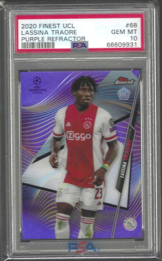 LASSINA TRAORE 2020-21 TOPPS FINEST PURPLE REFRACTOR RC /250 PSA 10 GEM POP 1/1