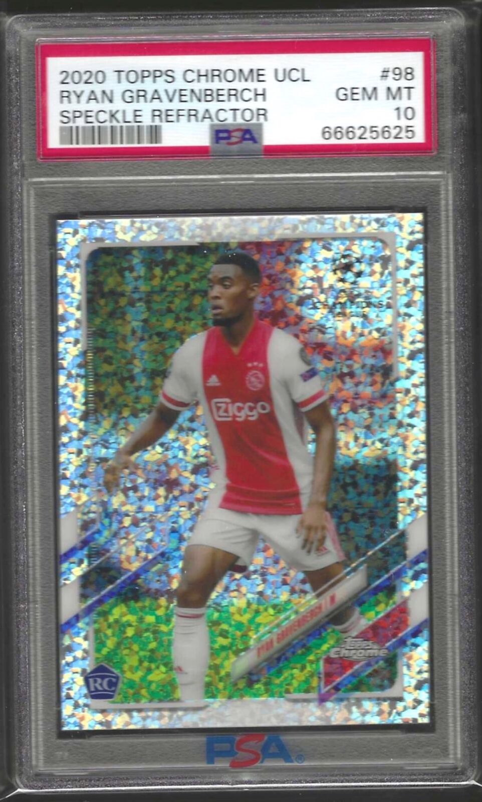 RYAN GRAVENBERCH 2020-21 TOPPS CHROME SPECKLE REFRACTOR RC #98 PSA 10 GEM POP 8