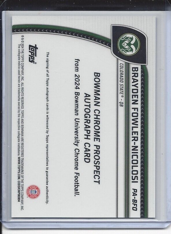BRAYDEN FOWLER-NICOLOSI 2024 BOWMAN CHROME UNIVERSITY 1ST AUTO