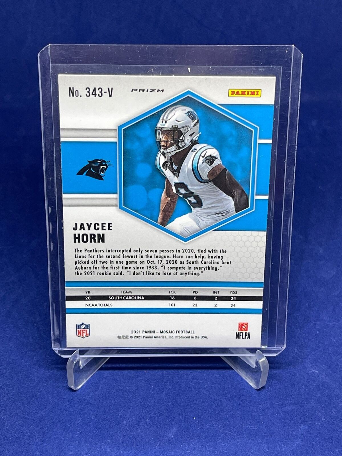 JAYCEE HORN 2021 PANINI MOSAIC SILVER PRIZM PHOTO VARIATION SP ROOKIE RC