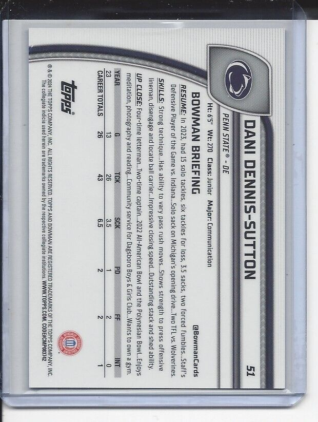 DANI DENNIS-SUTTON 20224 BOWMAN CHROME UNIV PURPLE MINI DIAMOND REFRACTOR /375