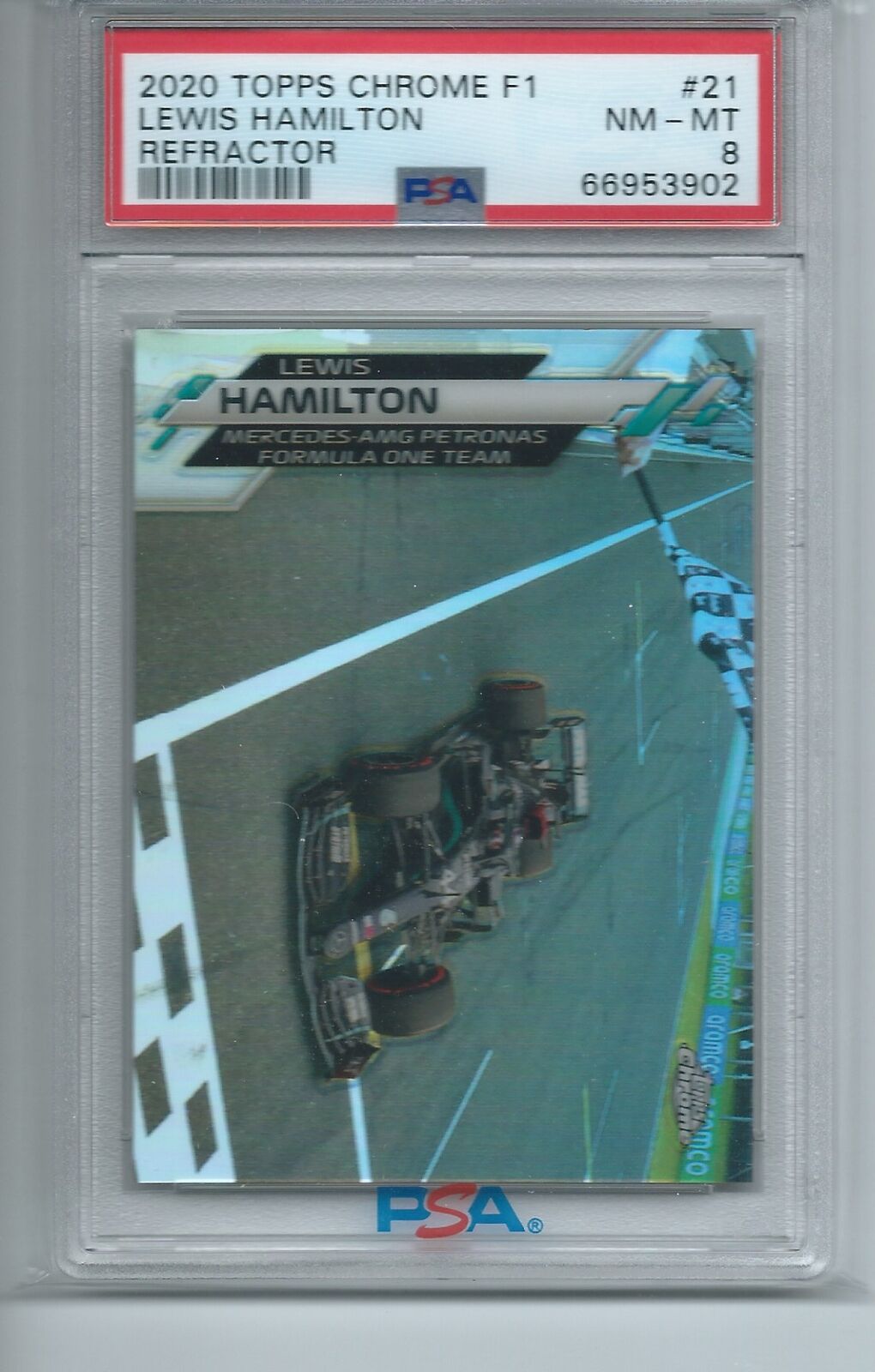 LEWIS HAMILTON 2020 TOPPS CHROME FORMULA ONE F1 REFRACTOR #21 PSA 8 MINT POP 5