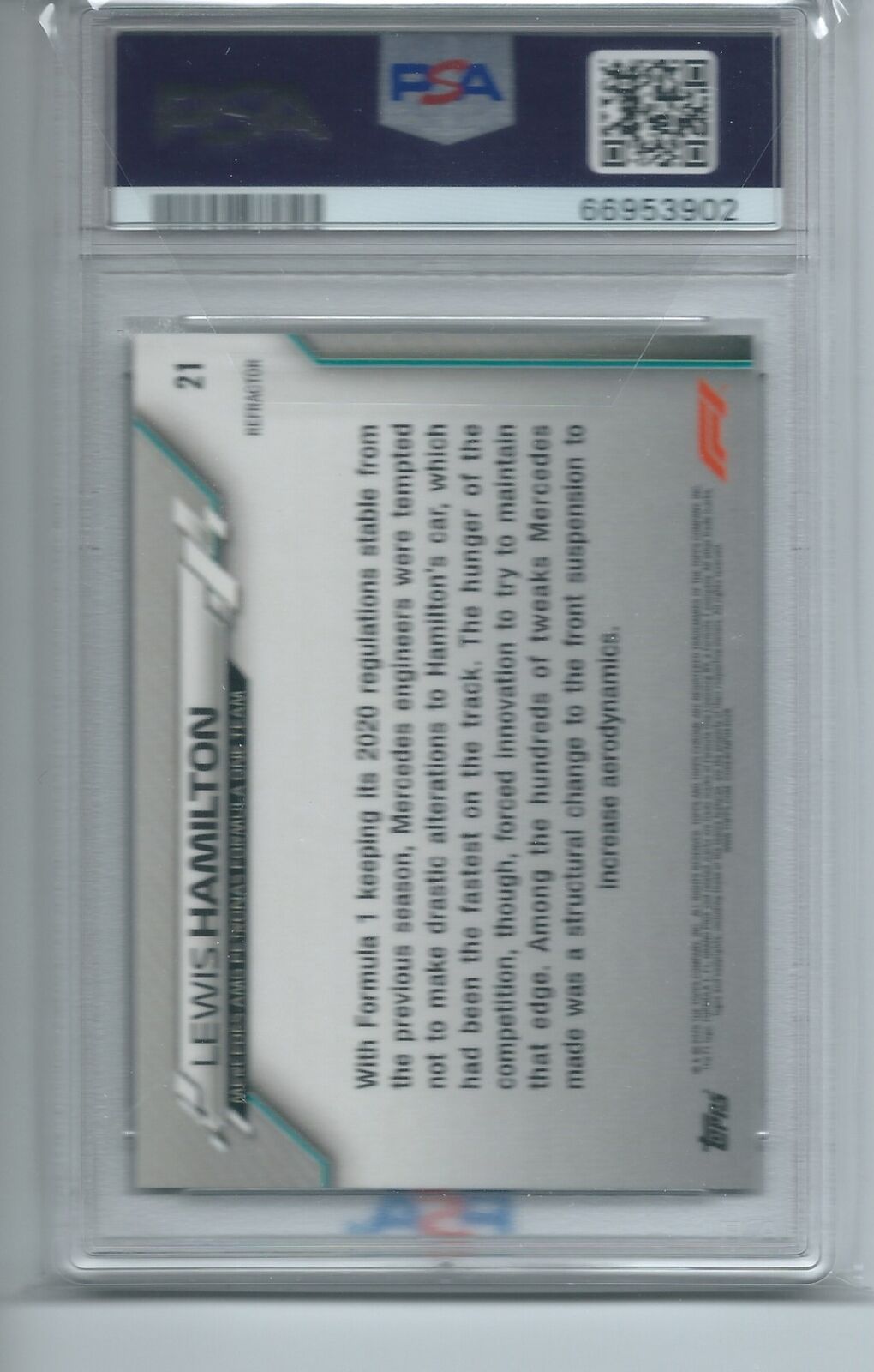 LEWIS HAMILTON 2020 TOPPS CHROME FORMULA ONE F1 REFRACTOR #21 PSA 8 MINT POP 5