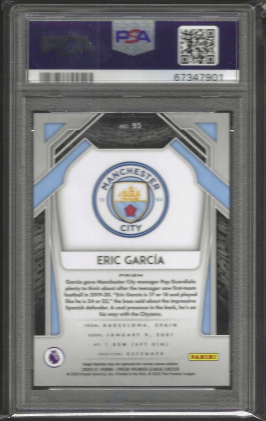 ERIC GARCIA 2020-21 PANINI PRIZM SILVER PRIZM ROOKIE RC #93 PSA 10 GEM POP 1/1