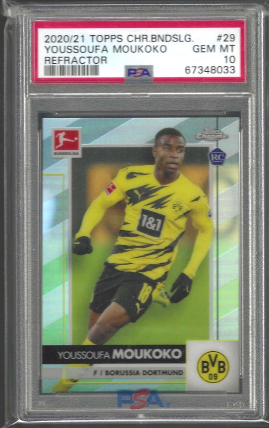 YOUSSOUFA MOUKOKO 2020-21 TOPPS CHROME BUNDESLIGA REFRACTOR RC #29 PSA 10 GEM