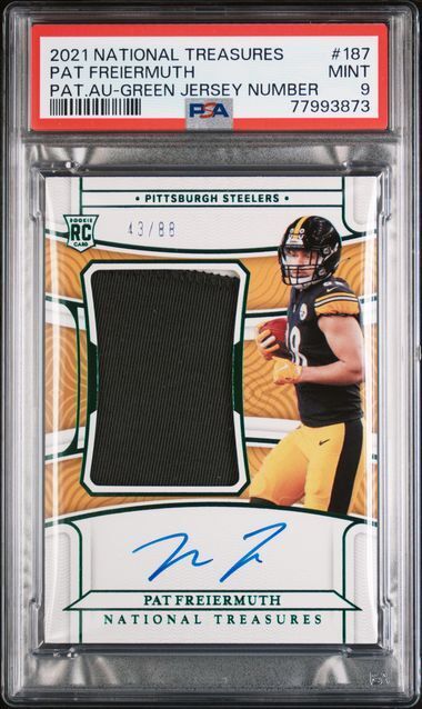 PAT FREIERMUTH 2021 NATIONAL TREASURES GREEN JSY # PATCH AUTO RC /88 PSA 9 POP 5