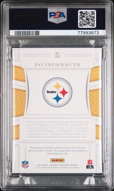 PAT FREIERMUTH 2021 NATIONAL TREASURES GREEN JSY # PATCH AUTO RC /88 PSA 9 POP 5