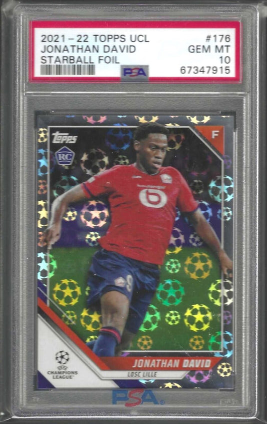 JONATHAN DAVID 2021-22 TOPPS UCL STARBALL FOIL ROOKIE RC #176 PSA 10 GEM MINT