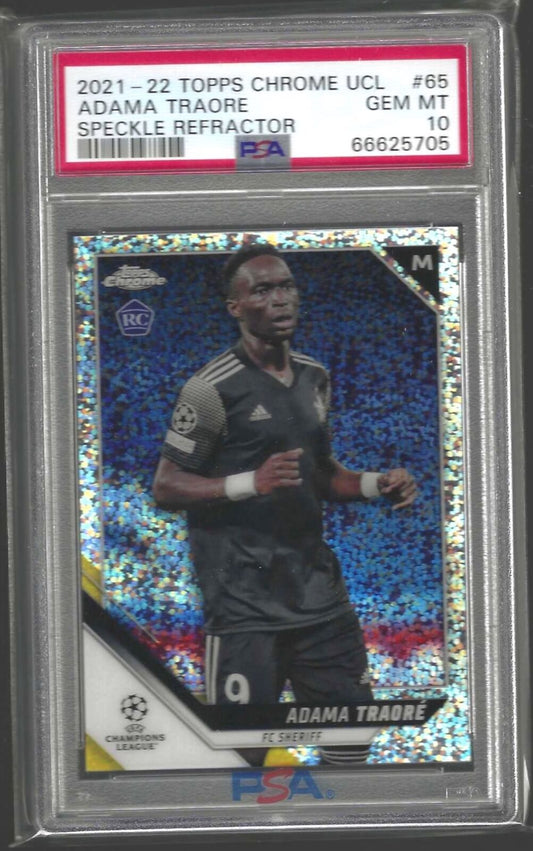 ADAMA TRAORE 2021-22 TOPPS CHROME SPECKLE REFRACTOR RC #65 PSA 10 GEM POP 1/1