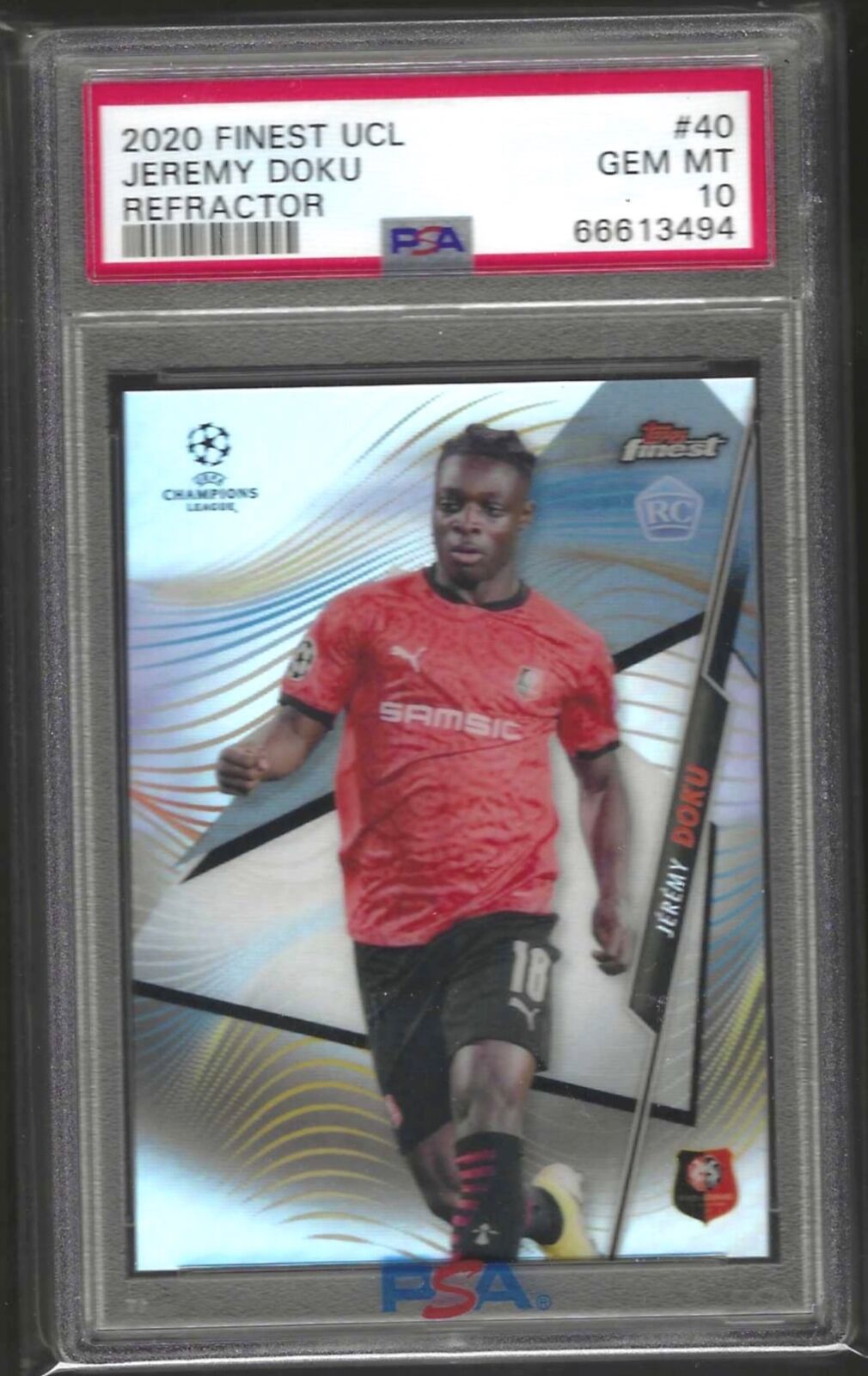 JEREMY DOKU 2020-21 TOPPS FINEST SILVER REFRACTOR RC #40 PSA 10 GEM MINT POP 8