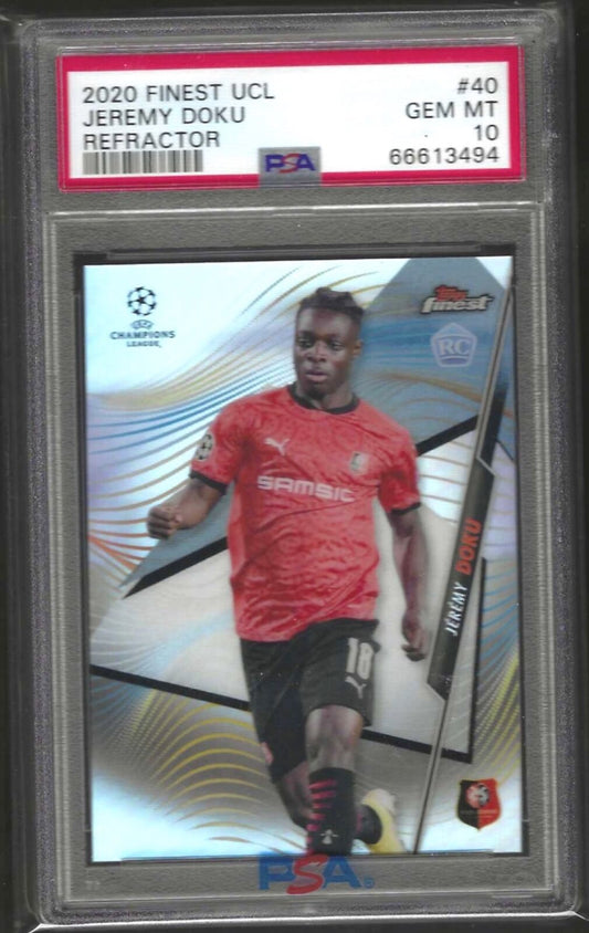 JEREMY DOKU 2020-21 TOPPS FINEST SILVER REFRACTOR RC #40 PSA 10 GEM MINT POP 8