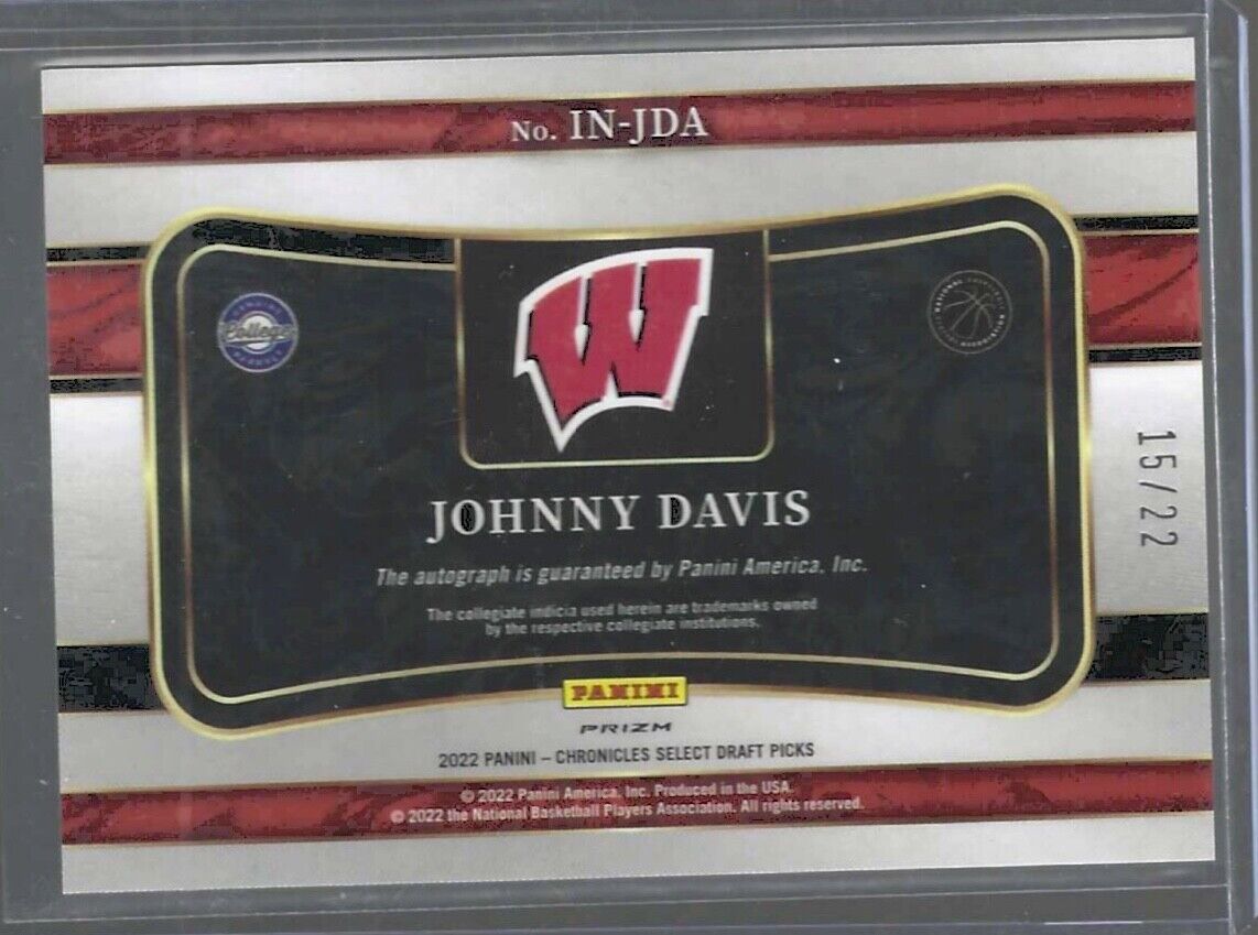 JOHNNY DAVIS 2021-22 PANINI CHRONICLES SELECT CRACKED ICE PRIZM AUTO RC #D 15/22