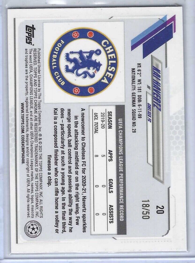 KAI HAVERTZ 2020-21 TOPPS CHROME UCL UEFA GOLD REFRACTOR #D 18/50