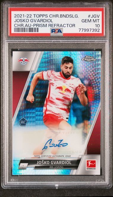 JOSKO GVARDIOL 2021 TOPPS CHROME BUNDESLIGA PRISM REFRACTOR AUTO RC /175 PSA 10