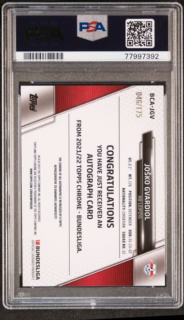 JOSKO GVARDIOL 2021 TOPPS CHROME BUNDESLIGA PRISM REFRACTOR AUTO RC /175 PSA 10