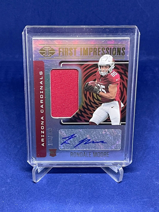 RONDALE MOORE 2021 PANINI ILLUSIONS FIRST IMPRESSIONS JERSEY AUTO RC #D 158/299